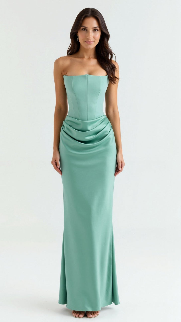 Valentina | Strapless Ruched Satin Maxi Dress