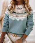Freya | Fair Isle Jacquard Crew Neck Long Sleeve Knit Sweater