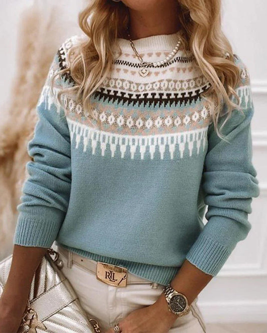 Freya | Fair Isle Jacquard Crew Neck Long Sleeve Knit Sweater