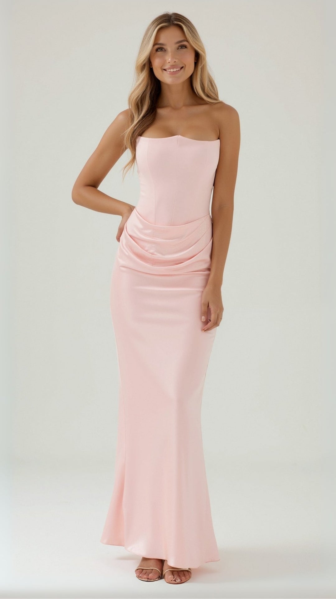 Valentina | Strapless Ruched Satin Maxi Dress