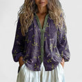 Iris | Floral Print V-Neck Button-Up Long Sleeve Shirt