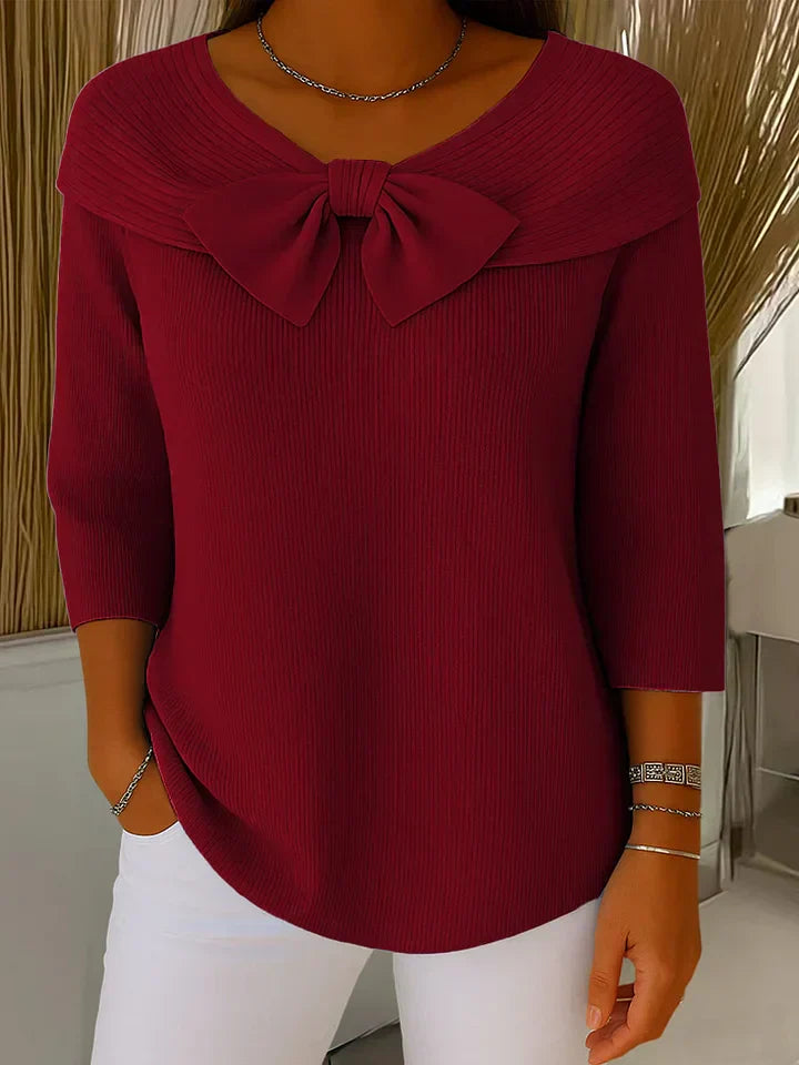 Ellie | Bow Detail Round Neck Three-Quarter Sleeve Top