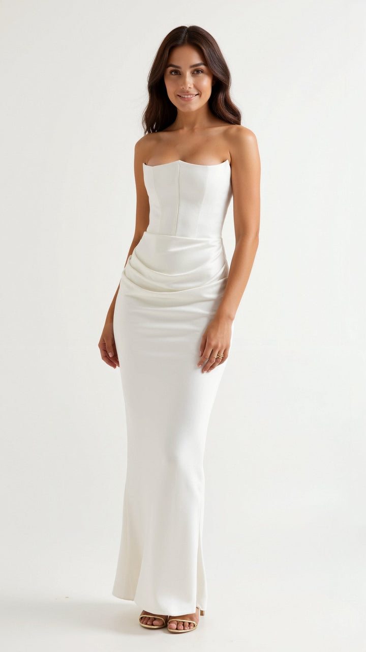 Valentina | Strapless Ruched Satin Maxi Dress