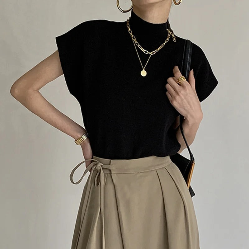 Lena | Mock Neck Sleeveless Knit Vest Top