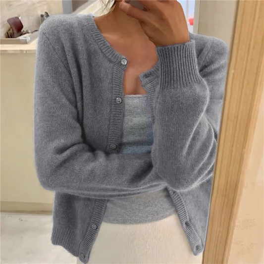 Anna | Round Neck Button-Front Long Sleeve Soft Knit Cardigan