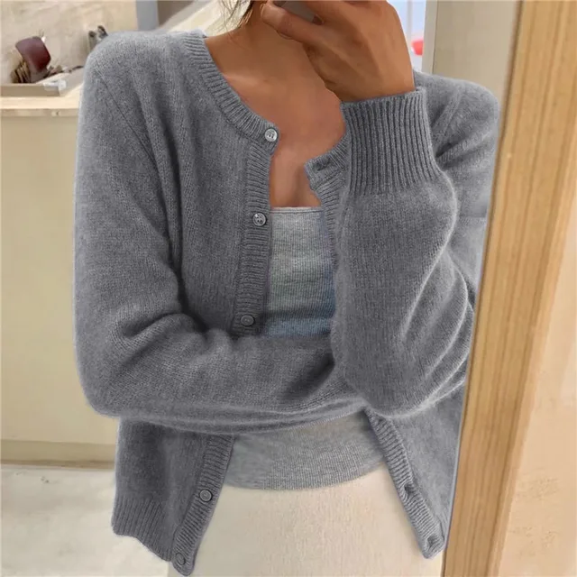 Anna | Round Neck Button-Front Long Sleeve Soft Knit Cardigan