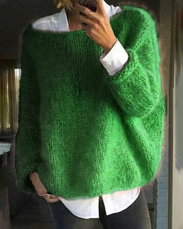Lily | Crew Neck Batwing Sleeve Fluffy Mohair-Feel Knit Sweater