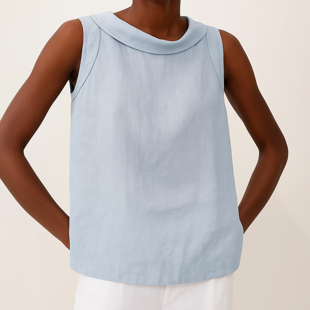 Petra | Rolled Collar Sleeveless Relaxed Linen Top