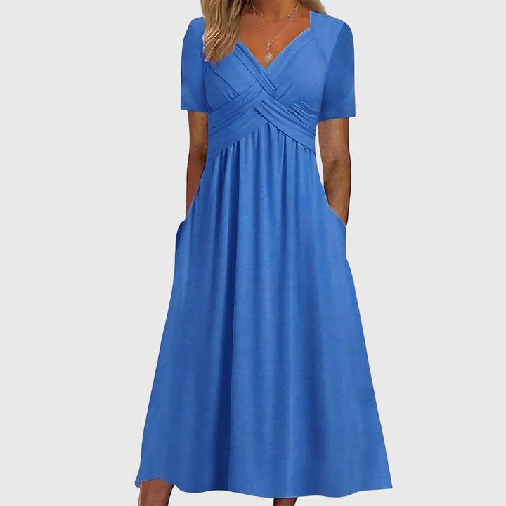 Eloise | V-Neck Wrap Bodice Short Sleeve Midi Dress