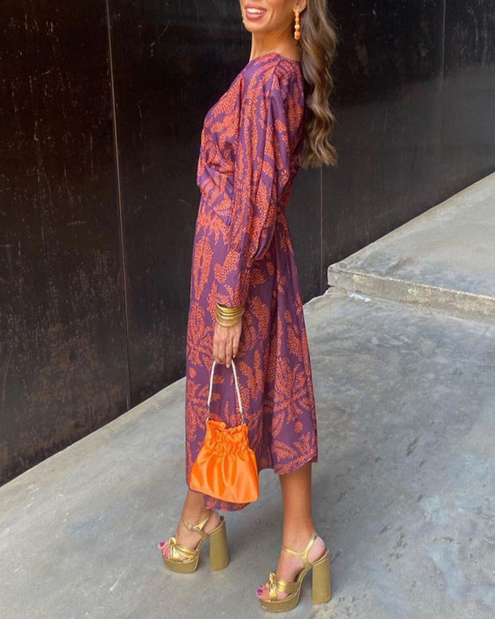 Maya | Botanical Print Twist-Knot Wrap Midi Dress