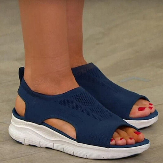 Luna | Open Toe Knit Upper Slip-On Wedge Sandals