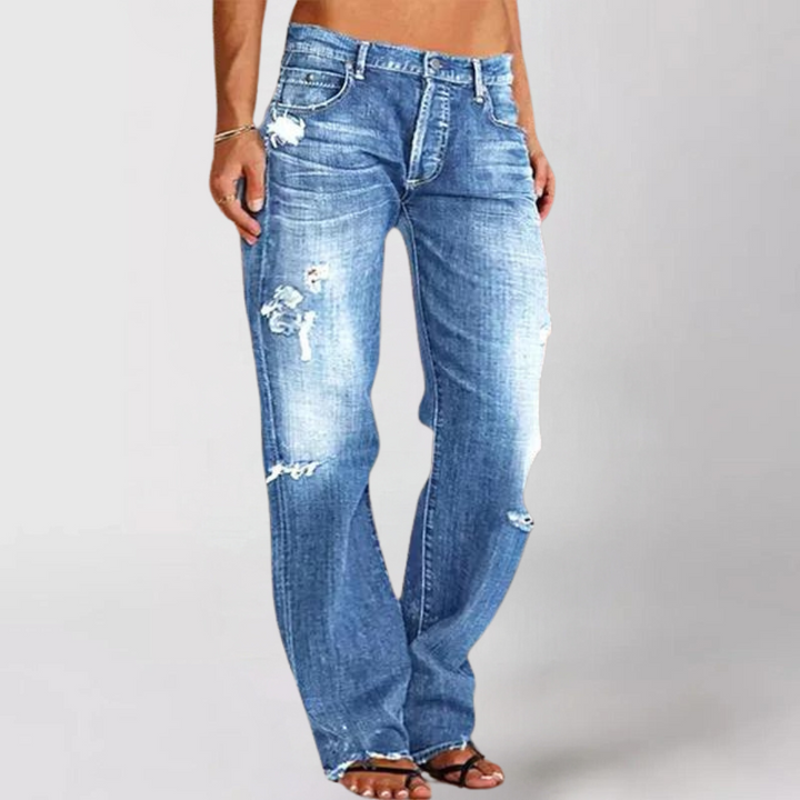 Harlow | Low-Rise Distressed Straight-Leg Jeans