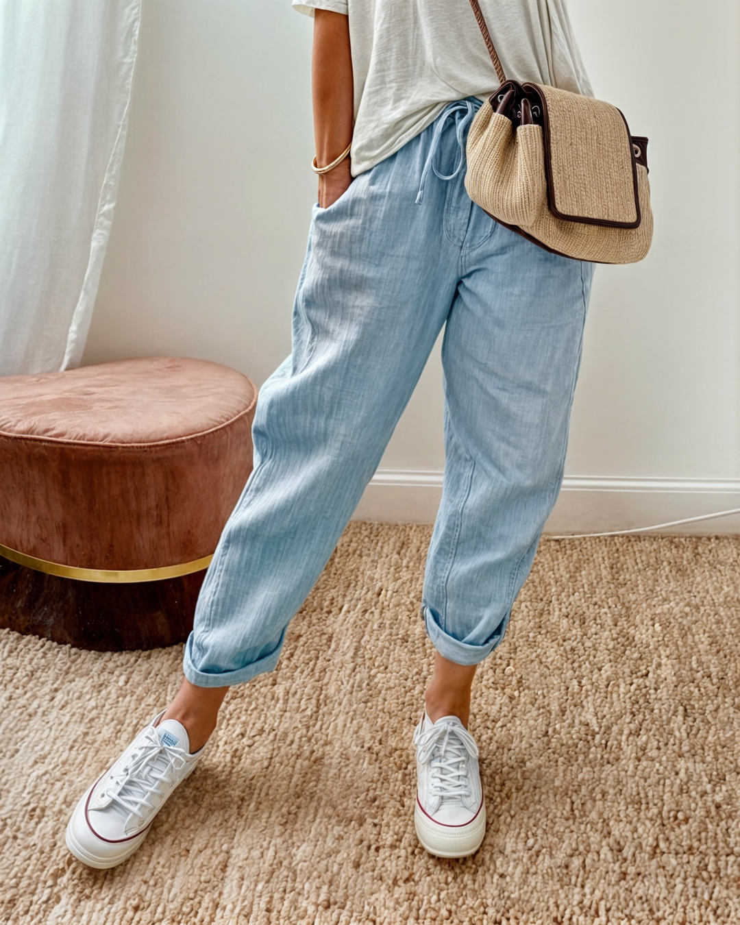 Kai | Drawstring Textured Linen Jogger Trousers