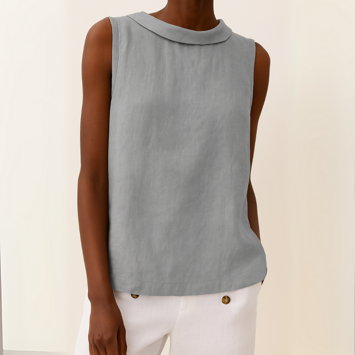Petra | Rolled Collar Sleeveless Relaxed Linen Top