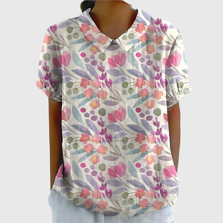 Fleur | Floral Print Peter Pan Collar Short Sleeve Blouse
