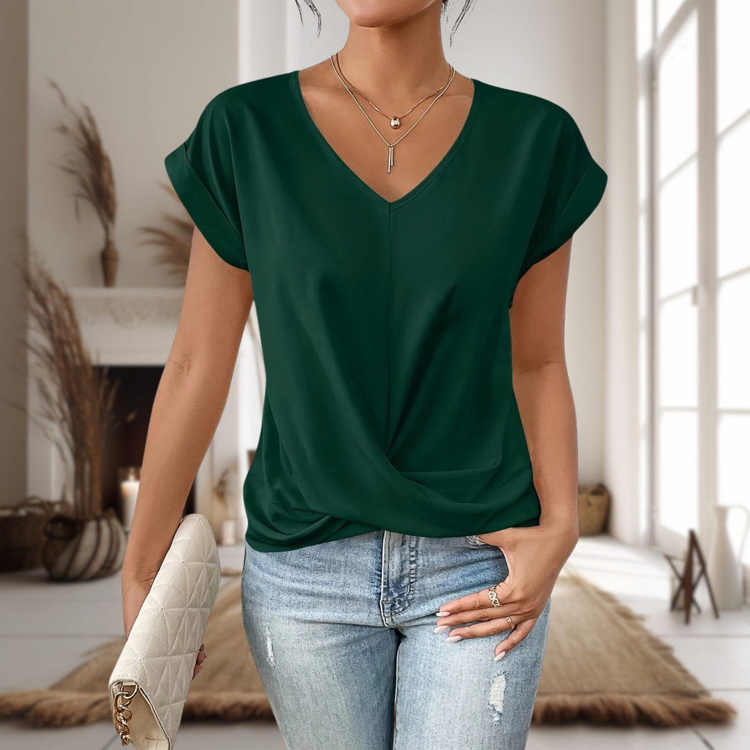 Tessa | V-Neck Twist-Hem Short Sleeve Blouse