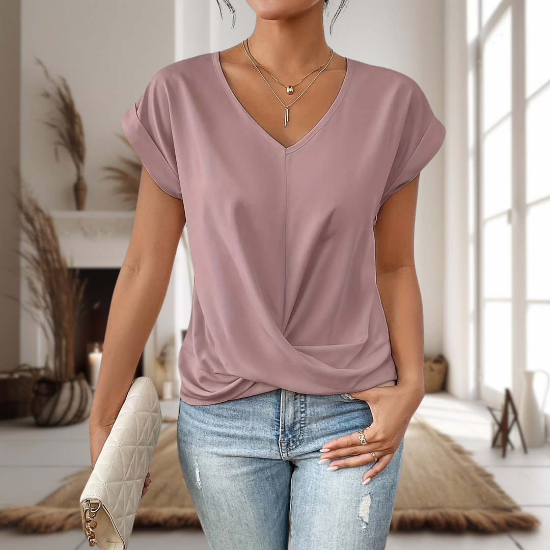 Tessa | V-Neck Twist-Hem Short Sleeve Blouse