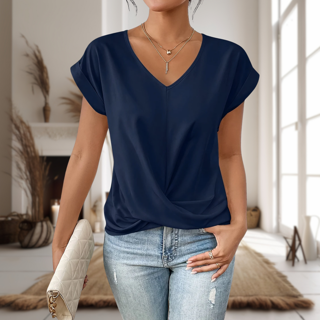 Tessa | V-Neck Twist-Hem Short Sleeve Blouse