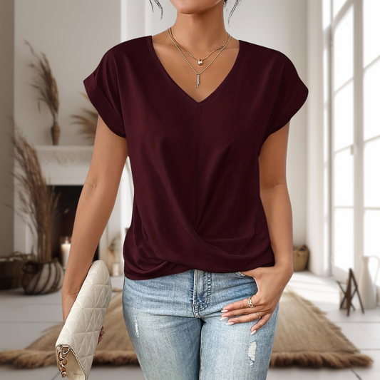 Tessa | V-Neck Twist-Hem Short Sleeve Blouse