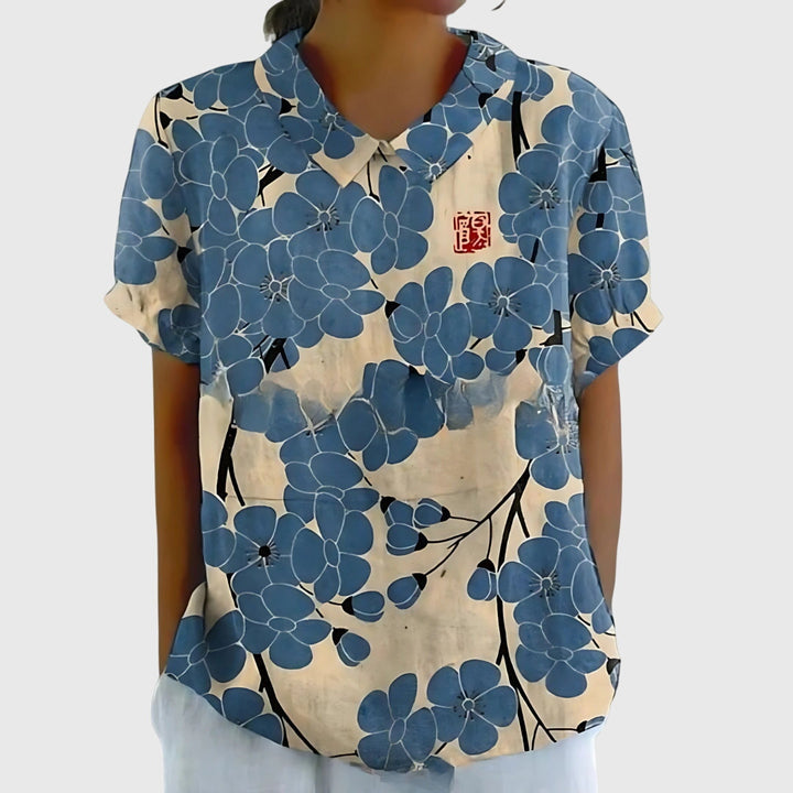Fleur | Floral Print Peter Pan Collar Short Sleeve Blouse