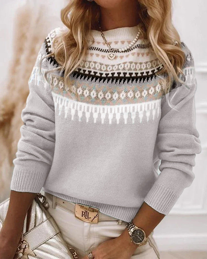 Freya | Fair Isle Jacquard Crew Neck Long Sleeve Knit Sweater