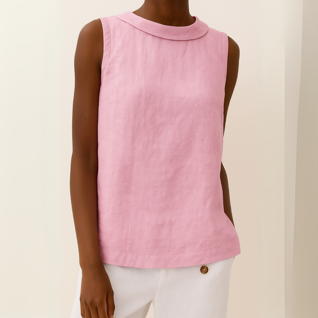 Petra | Rolled Collar Sleeveless Relaxed Linen Top