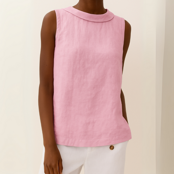 Petra | Rolled Collar Sleeveless Relaxed Linen Top