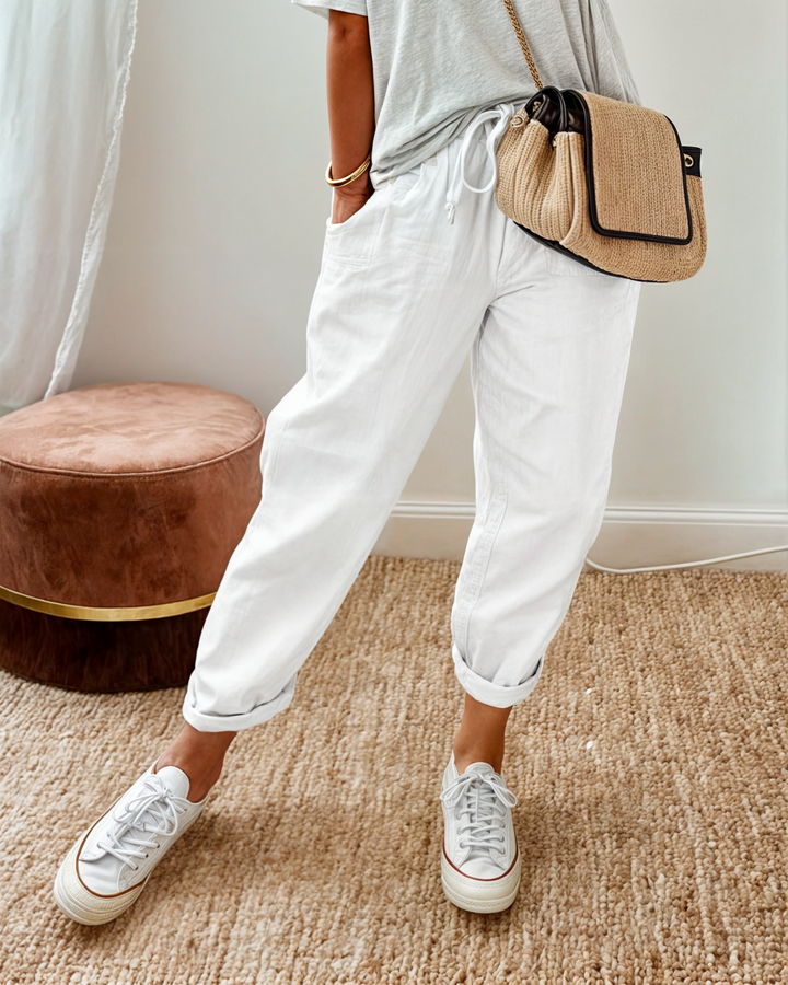 Kai | Drawstring Textured Linen Jogger Trousers