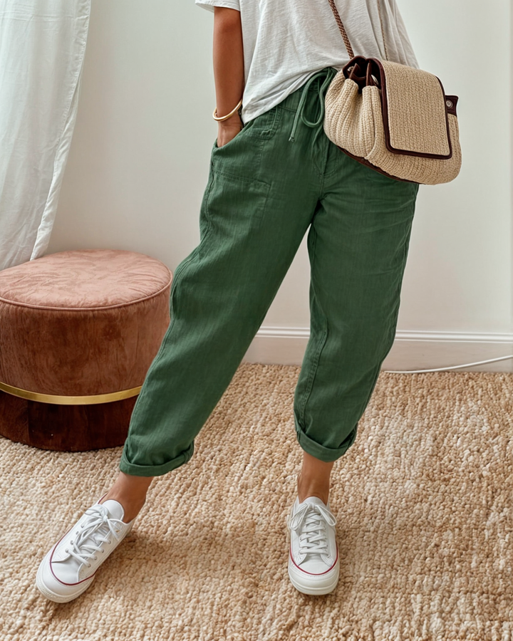 Kai | Drawstring Textured Linen Jogger Trousers