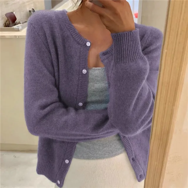 Anna | Round Neck Button-Front Long Sleeve Soft Knit Cardigan