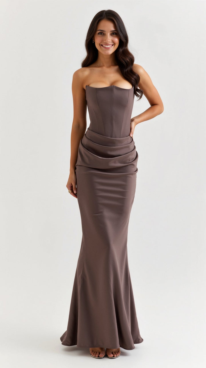 Valentina | Strapless Ruched Satin Maxi Dress