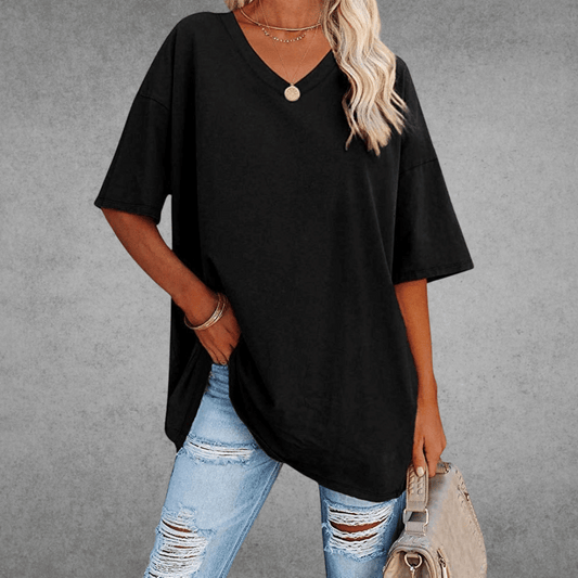 Casey | V-Neck Drop Shoulder Oversized Half Sleeve T-Shirt