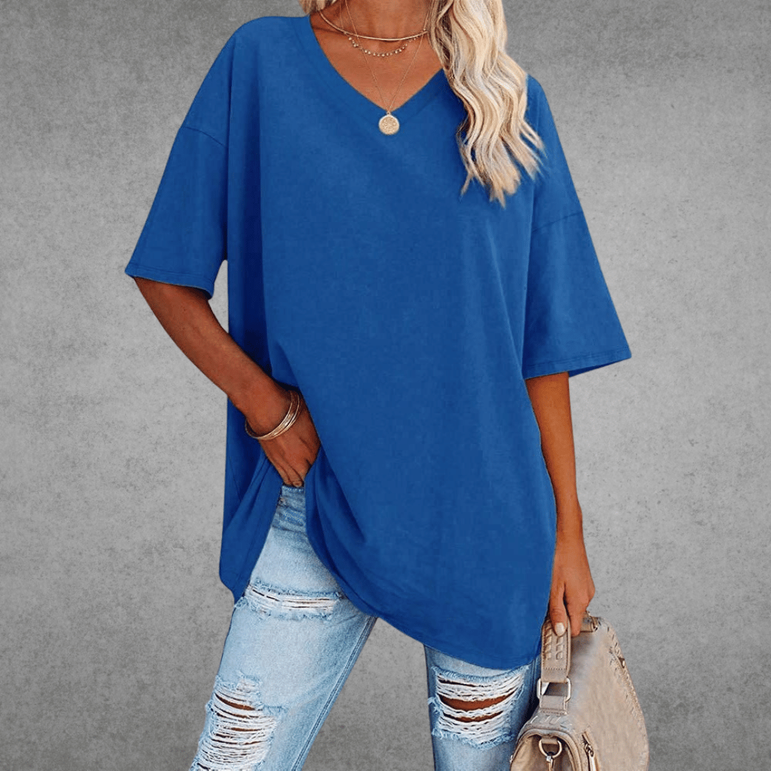 Casey | V-Neck Drop Shoulder Oversized Half Sleeve T-Shirt
