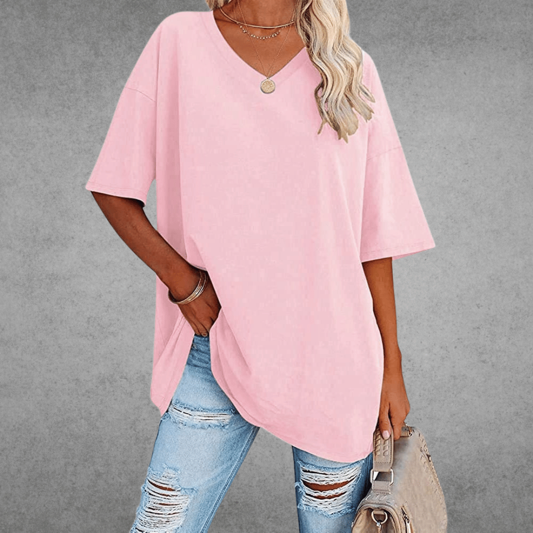 Casey | V-Neck Drop Shoulder Oversized Half Sleeve T-Shirt