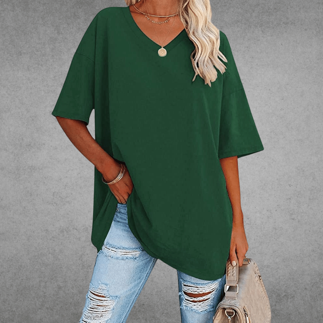 Casey | V-Neck Drop Shoulder Oversized Half Sleeve T-Shirt