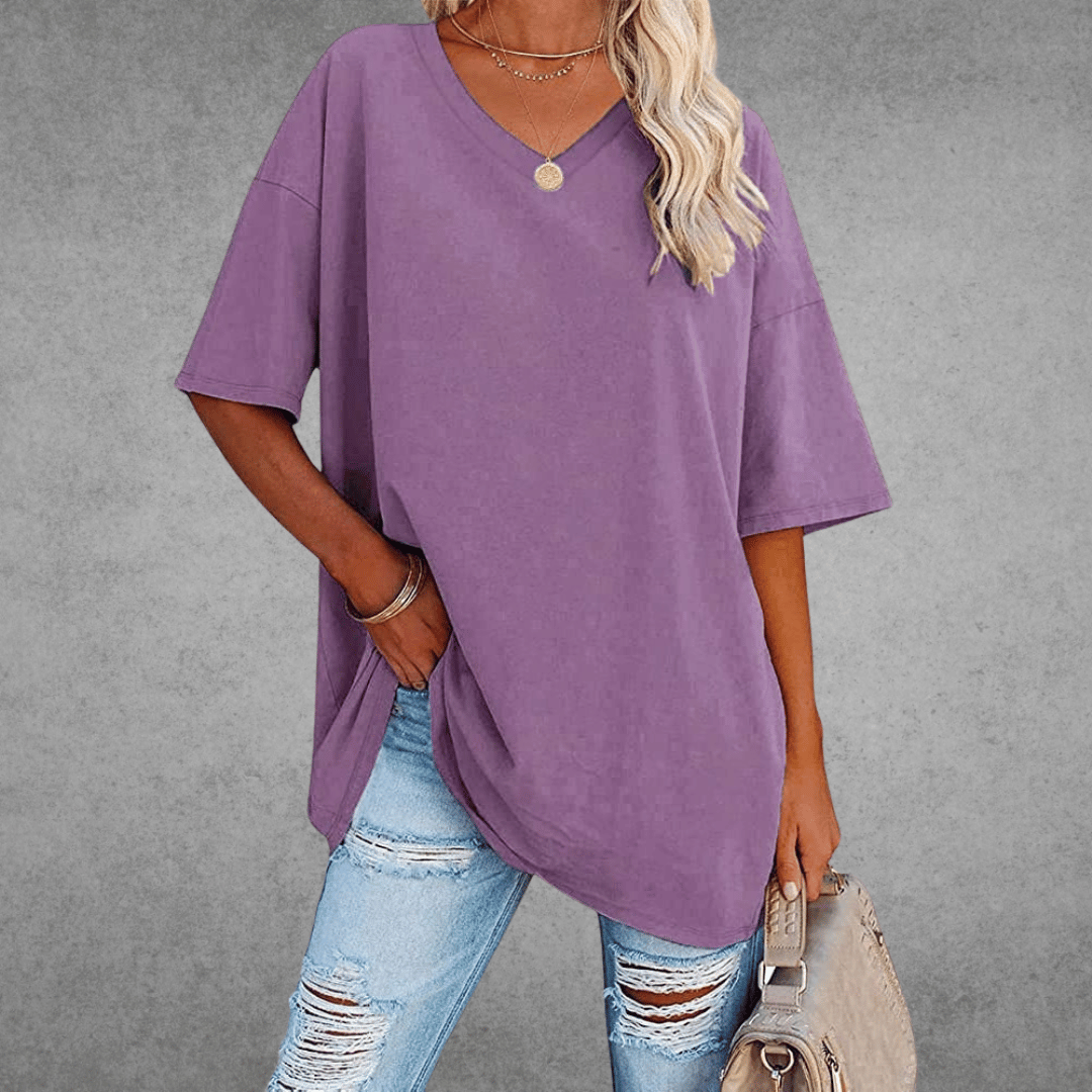 Casey | V-Neck Drop Shoulder Oversized Half Sleeve T-Shirt