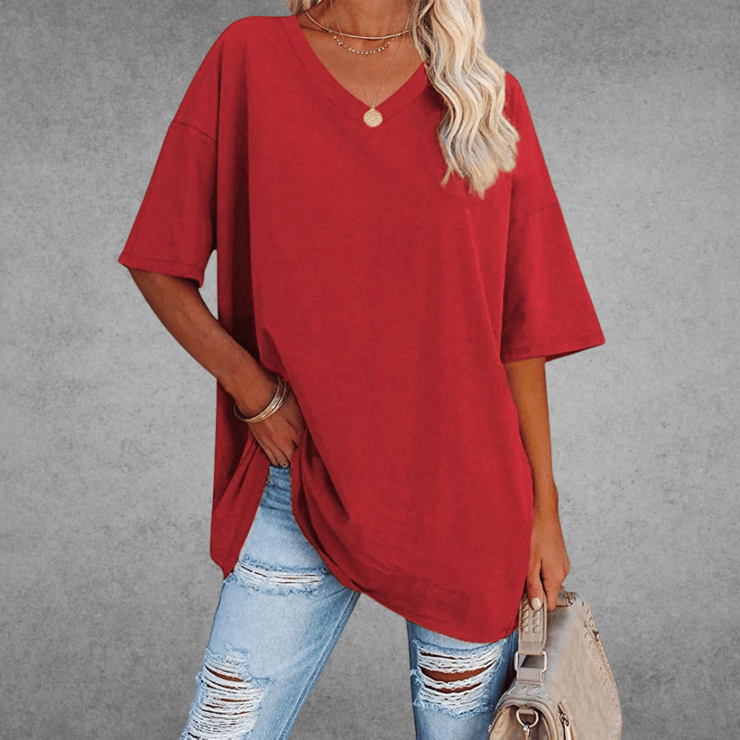 Casey | V-Neck Drop Shoulder Oversized Half Sleeve T-Shirt