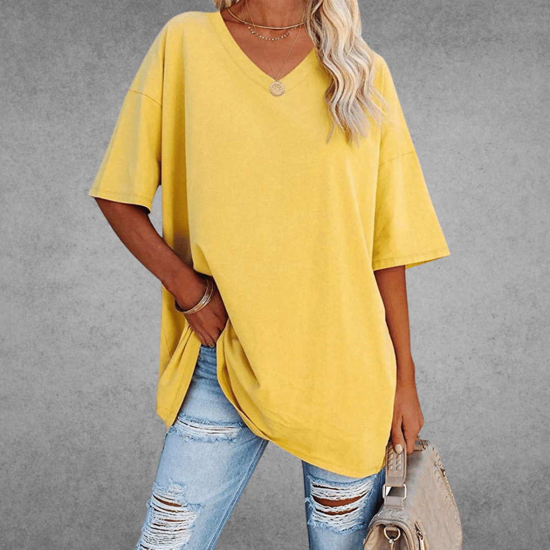 Casey | V-Neck Drop Shoulder Oversized Half Sleeve T-Shirt