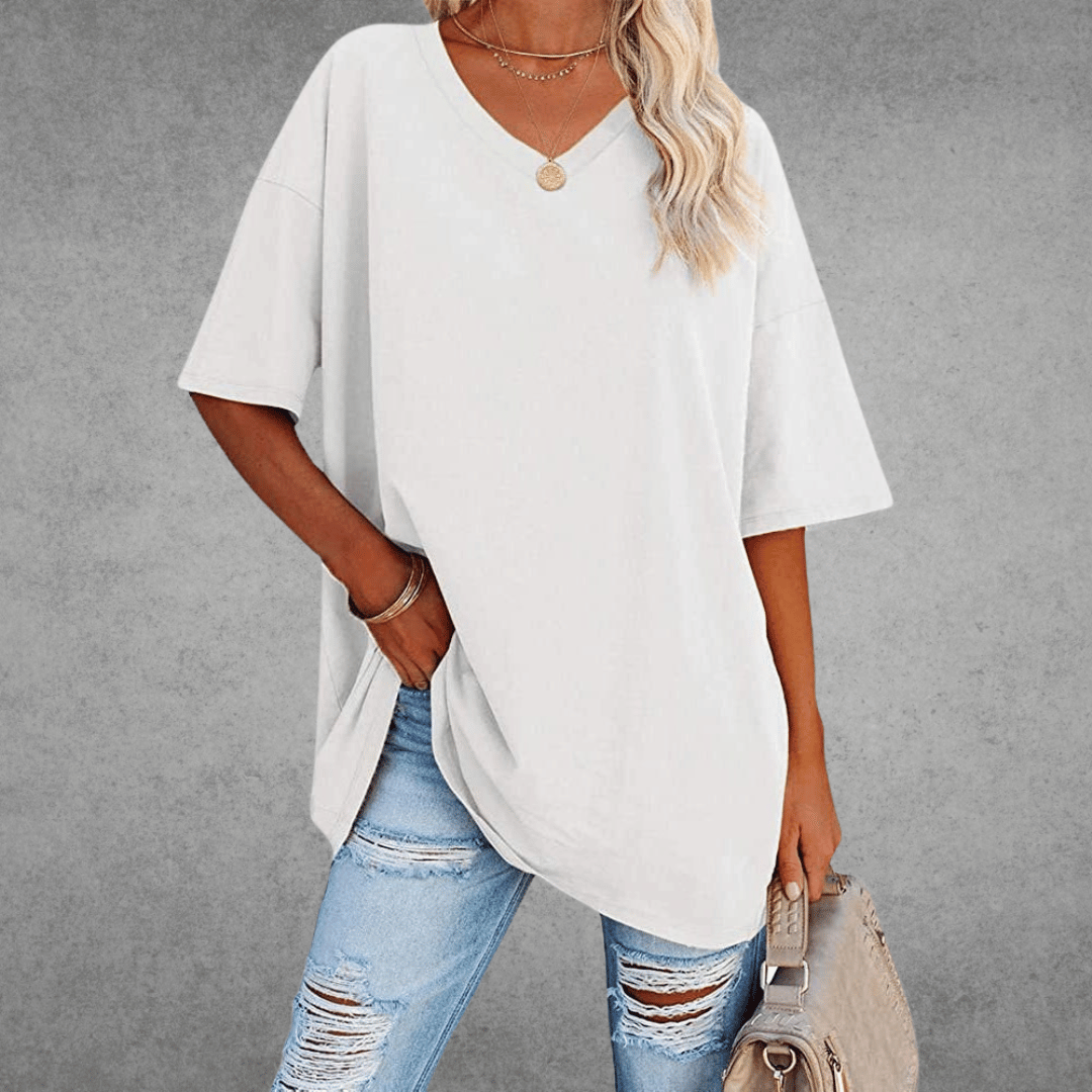 Casey | V-Neck Drop Shoulder Oversized Half Sleeve T-Shirt