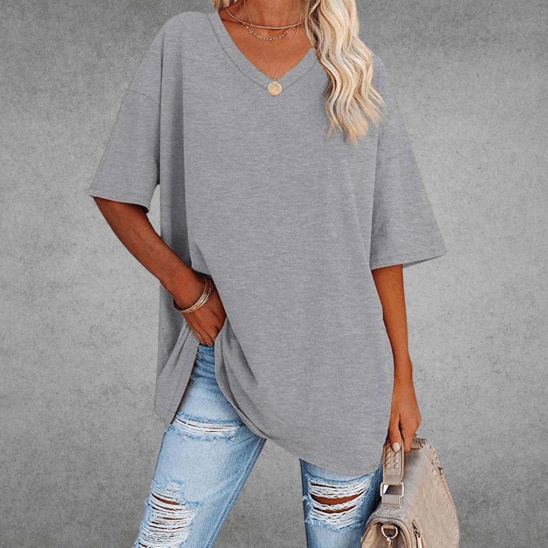 Casey | V-Neck Drop Shoulder Oversized Half Sleeve T-Shirt