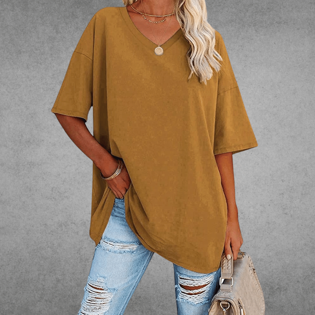 Casey | V-Neck Drop Shoulder Oversized Half Sleeve T-Shirt