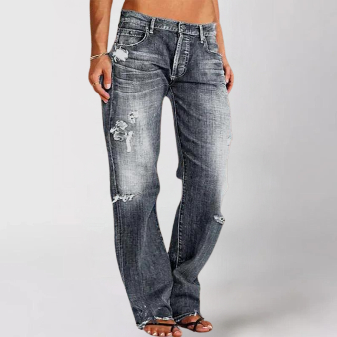 Harlow | Low-Rise Distressed Straight-Leg Jeans