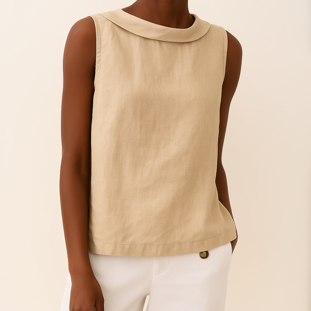 Petra | Rolled Collar Sleeveless Relaxed Linen Top