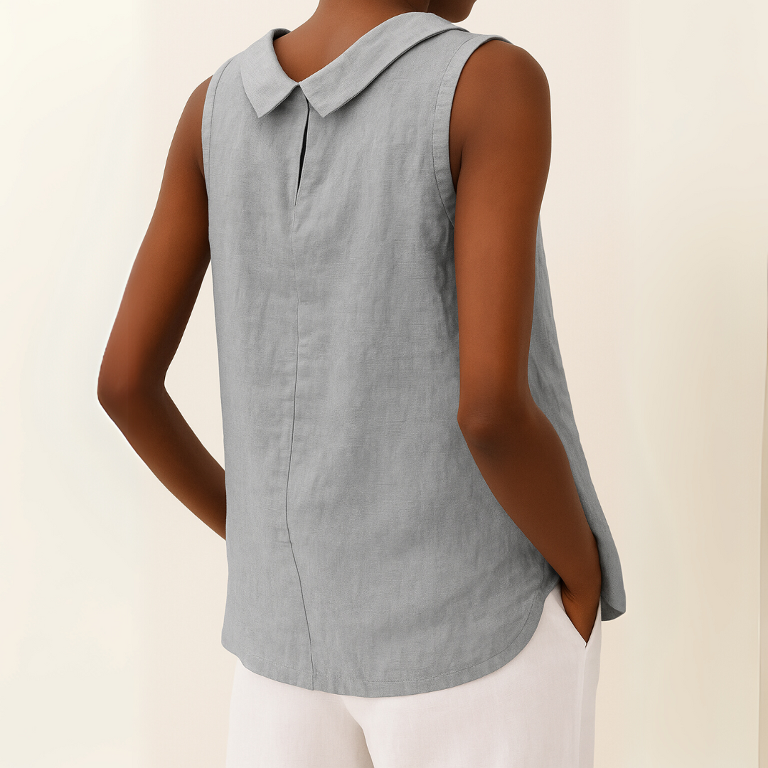 Petra | Rolled Collar Sleeveless Relaxed Linen Top