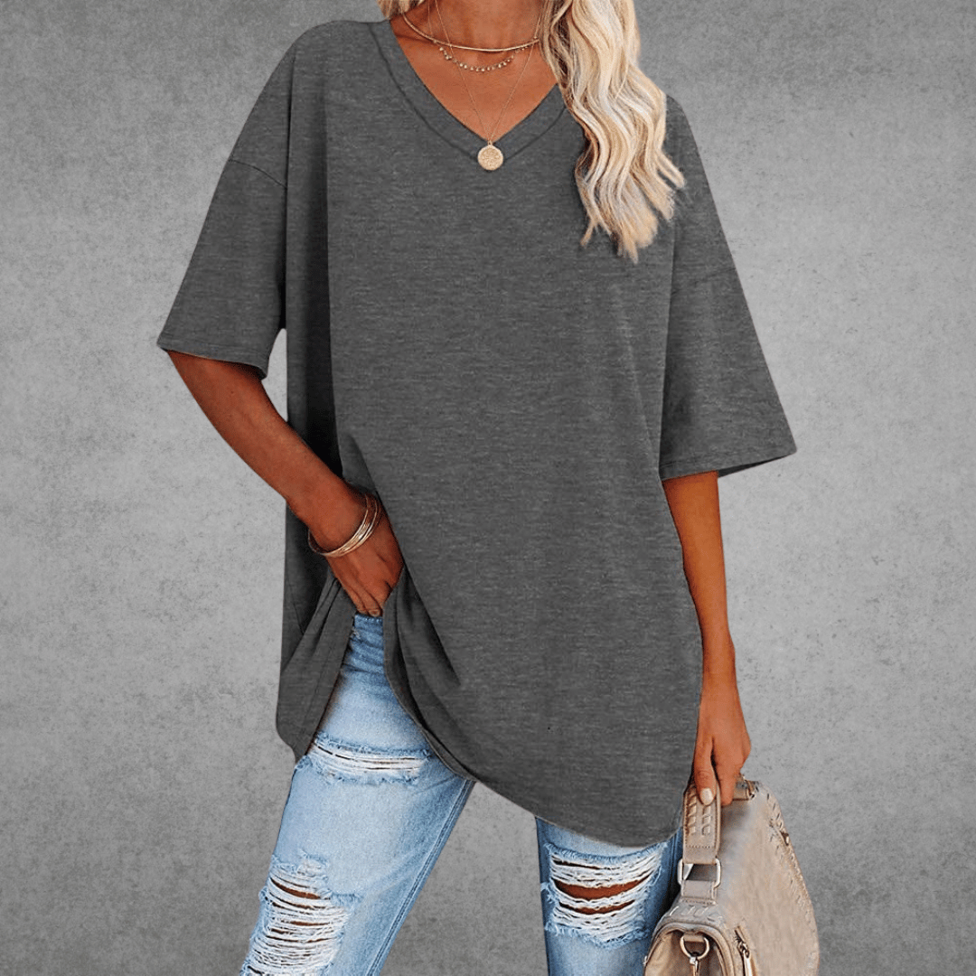 Casey | V-Neck Drop Shoulder Oversized Half Sleeve T-Shirt