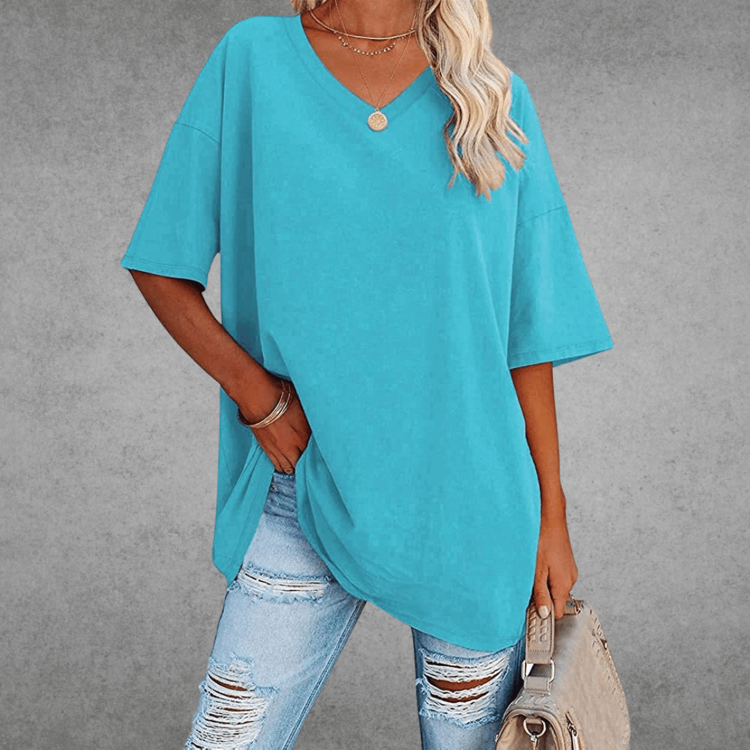 Casey | V-Neck Drop Shoulder Oversized Half Sleeve T-Shirt