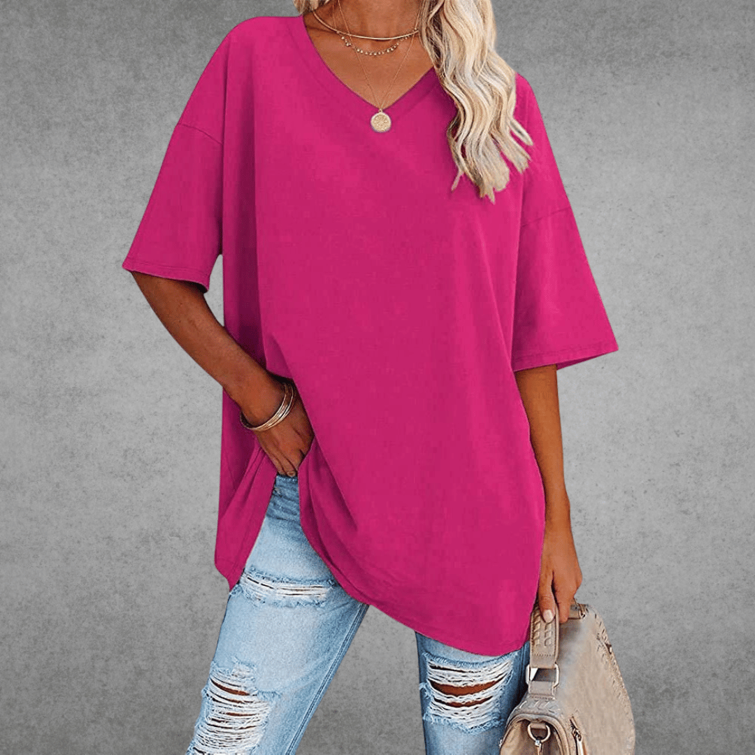 Casey | V-Neck Drop Shoulder Oversized Half Sleeve T-Shirt