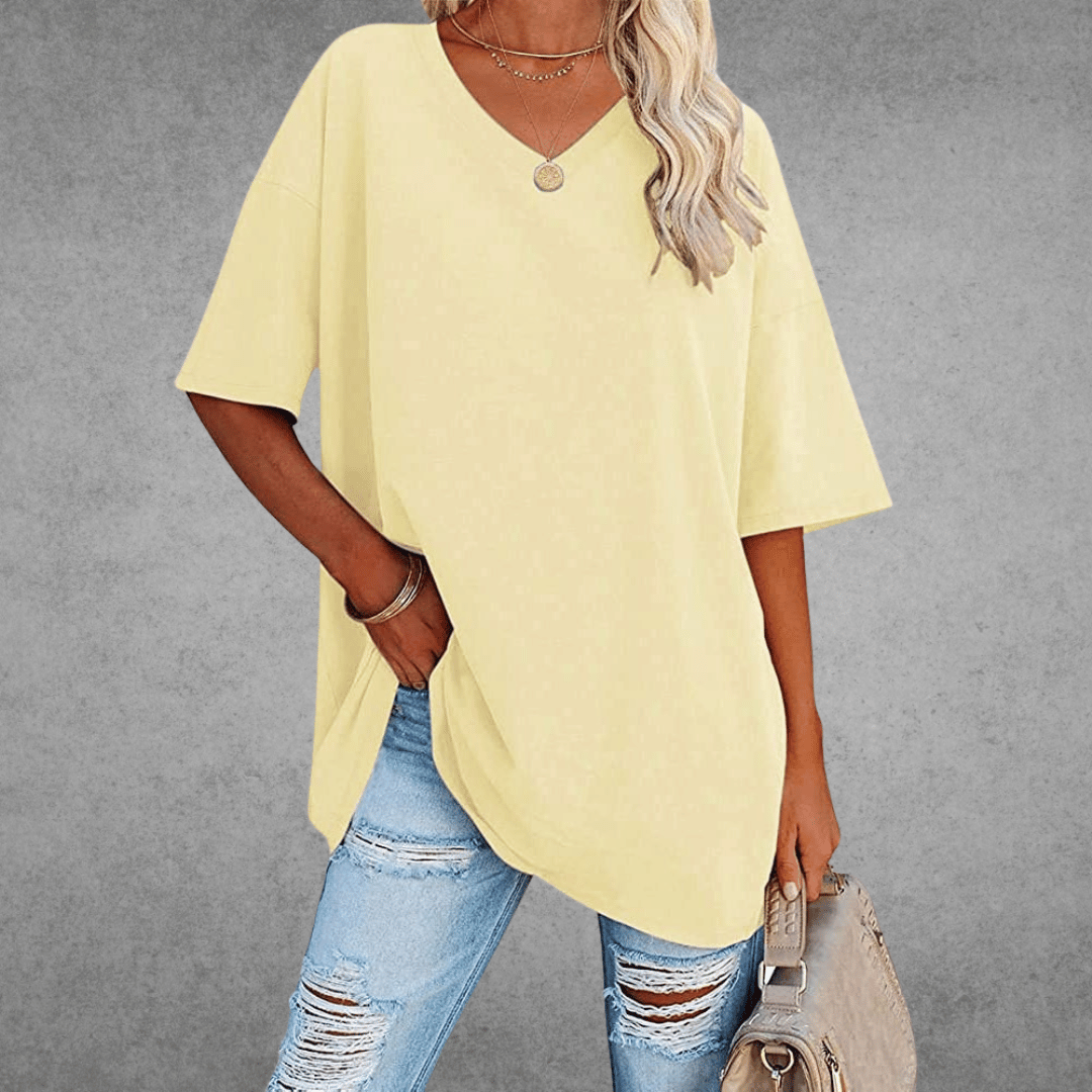 Casey | V-Neck Drop Shoulder Oversized Half Sleeve T-Shirt