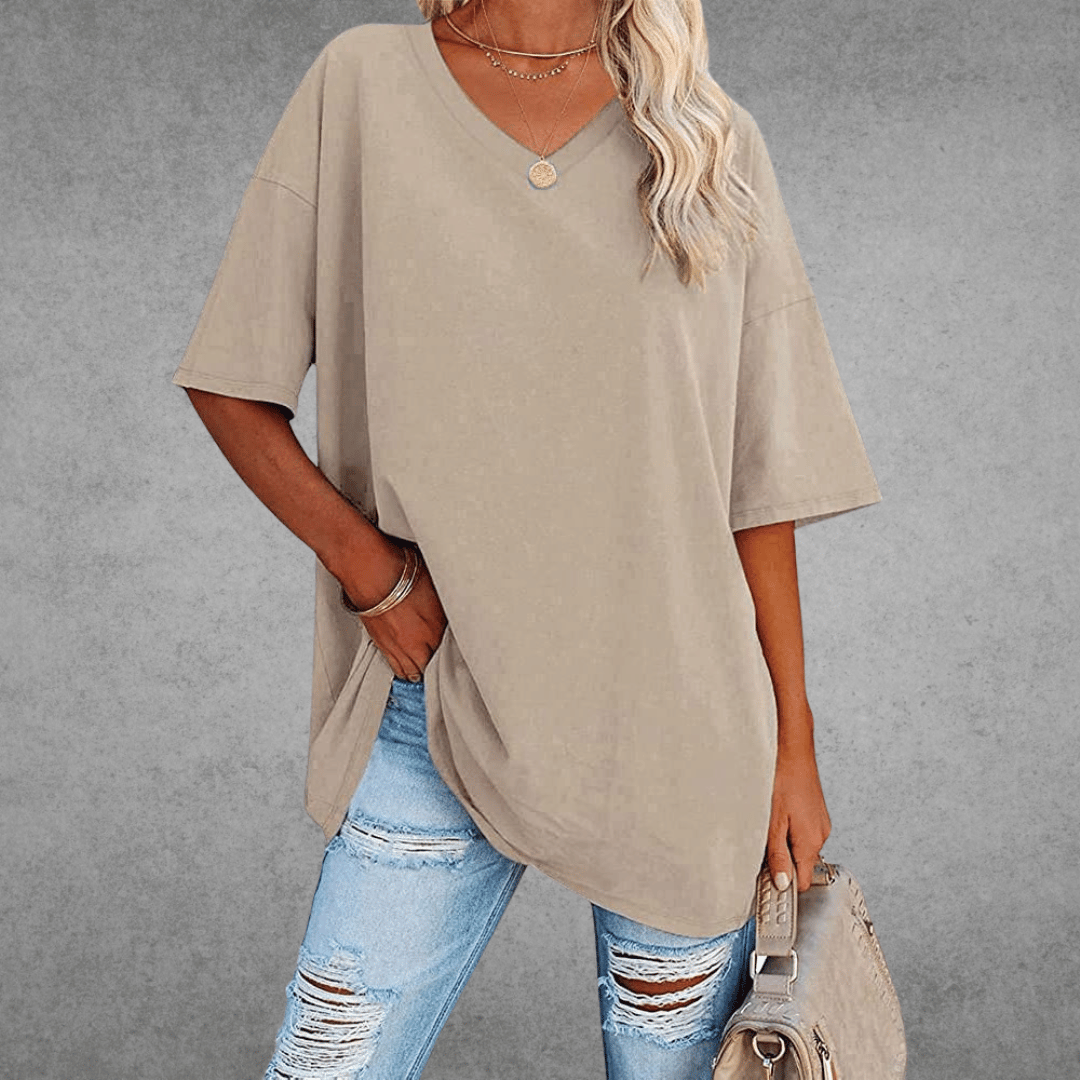 Casey | V-Neck Drop Shoulder Oversized Half Sleeve T-Shirt