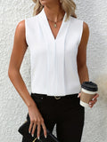 Brooke | V-Neck Sleeveless Pleat Front Chiffon Top
